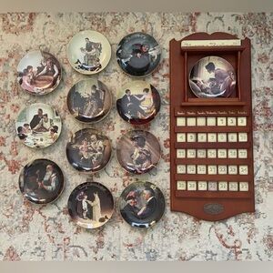 RARE Norman Rockwell American Mid-Century Porcelain Plate and Tile Wooden Wall